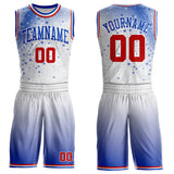 Custom White Red-Thunder Blue Winter Snowflake Gradient Round Neck Sublimation Basketball Uniform Jersey