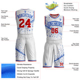 Custom White Red-Thunder Blue Winter Snowflake Round Neck Sublimation Basketball Uniform Jersey