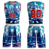 Custom Blue Red White-Thunder Blue Glacier Mountain Geometric Round Neck Sublimation Basketball Uniform Jersey
