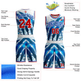 Custom White Red-Thunder Blue Winter Ice Round Neck Sublimation Basketball Uniform Jersey