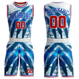 Custom White Red-Thunder Blue Winter Ice Round Neck Sublimation Basketball Uniform Jersey
