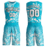 Custom Lakes Blue White-Black Music Street Graffiti Round Neck Sublimation Basketball Uniform Jersey