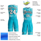 Custom Lakes Blue White-Black Hiphop Street Graffiti Round Neck Sublimation Basketball Uniform Jersey