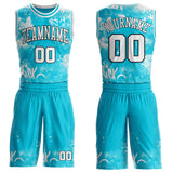 Custom Lakes Blue White-Black Hiphop Street Graffiti Round Neck Sublimation Basketball Uniform Jersey