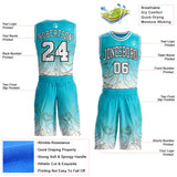 Custom Lakes Blue White-Black Hiphop Gold Chain Round Neck Sublimation Basketball Uniform Jersey
