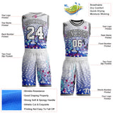 Custom White Blue-Black Hiphop Street Graffiti Round Neck Sublimation Basketball Uniform Jersey