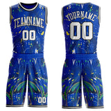 Custom Blue White-Black Splatter Paint Graffiti Round Neck Sublimation Basketball Uniform Jersey