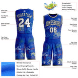 Custom Blue White-Black Hiphop Street Graffiti Round Neck Sublimation Basketball Uniform Jersey
