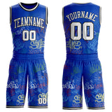 Custom Blue White-Black Hiphop Street Graffiti Round Neck Sublimation Basketball Uniform Jersey