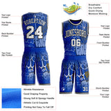 Custom Blue White-Black Hiphop Street Graffiti Round Neck Sublimation Basketball Uniform Jersey