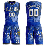 Custom Blue White-Black Hiphop Street Graffiti Round Neck Sublimation Basketball Uniform Jersey
