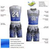 Custom Blue White-Black Hiphop Street Graffiti Splatter Round Neck Sublimation Basketball Uniform Jersey