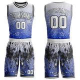 Custom Blue White-Black Hiphop Street Graffiti Splatter Round Neck Sublimation Basketball Uniform Jersey