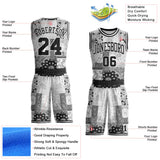 Custom White-Black Paisley Bandana Patchwork Round Neck Sublimation Basketball Uniform Jersey