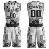 Custom White-Black Paisley Bandana Patchwork Round Neck Sublimation Basketball Uniform Jersey