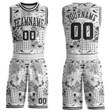 Custom White-Black Paisley Bandana Patchwork Round Neck Sublimation Basketball Uniform Jersey
