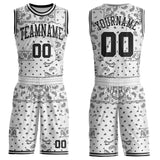 Custom White-Black Paisley Bandana Patchwork Round Neck Sublimation Basketball Uniform Jersey