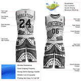 Custom Gray Black-White Paisley Bandana Patchwork Round Neck Sublimation Basketball Uniform Jersey
