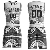 Custom Gray Black-White Paisley Bandana Patchwork Round Neck Sublimation Basketball Uniform Jersey