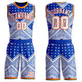 Custom Blue White Orange Black-Yellow Paisley Bandana Patchwork Round Neck Sublimation Basketball Uniform Jersey