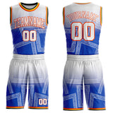 Custom Blue White Orange Black-Yellow Gradient Bandana Paisley Round Neck Sublimation Basketball Uniform Jersey