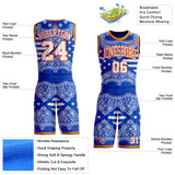 Custom Blue White Orange Black-Yellow Paisley Bandana Round Neck Sublimation Basketball Uniform Jersey