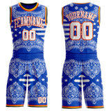 Custom Blue White Orange Black-Yellow Paisley Bandana Round Neck Sublimation Basketball Uniform Jersey