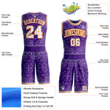Custom Purple White-Bay Orange Paisley Bandana Round Neck Sublimation Basketball Uniform Jersey