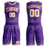 Custom Purple White-Bay Orange Paisley Bandana Round Neck Sublimation Basketball Uniform Jersey
