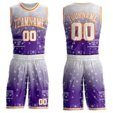 Custom Purple White-Bay Orange Paisley Bandana Patchwork Round Neck Sublimation Basketball Uniform Jersey
