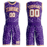 Custom Purple White-Bay Orange Paisley Bandana Patchwork Round Neck Sublimation Basketball Uniform Jersey
