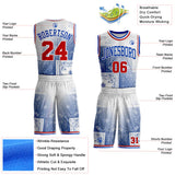 Custom White Red-Thunder Blue Paisley Bandana Patchwork Round Neck Sublimation Basketball Uniform Jersey