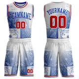 Custom White Red-Thunder Blue Paisley Bandana Patchwork Round Neck Sublimation Basketball Uniform Jersey