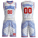 Custom White Red-Thunder Blue Paisley Bandana Patchwork Round Neck Sublimation Basketball Uniform Jersey