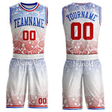 Custom White Red-Thunder Blue Gradient Bandana Paisley Round Neck Sublimation Basketball Uniform Jersey