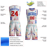 Custom White Red-Thunder Blue Hiphop Street Graffiti Round Neck Sublimation Basketball Uniform Jersey