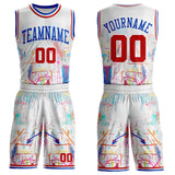 Custom White Red-Thunder Blue Hiphop Street Graffiti Round Neck Sublimation Basketball Uniform Jersey