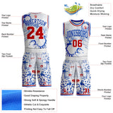 Custom White Red-Thunder Blue Hiphop Street Graffiti Splatter Round Neck Sublimation Basketball Uniform Jersey