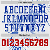 Custom White Red-Thunder Blue Hiphop Street Graffiti Splatter Round Neck Sublimation Basketball Uniform Jersey