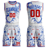 Custom White Red-Thunder Blue Hiphop Street Graffiti Splatter Round Neck Sublimation Basketball Uniform Jersey
