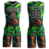 Custom Green Black Brown-White Psychedelic Acid Fluid Round Neck Sublimation Basketball Uniform Jersey