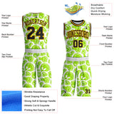 Custom White Black Neon Green-Gold Psychedelic Acid Fluid Round Neck Sublimation Basketball Uniform Jersey