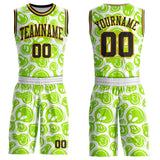 Custom White Black Neon Green-Gold Psychedelic Acid Fluid Round Neck Sublimation Basketball Uniform Jersey