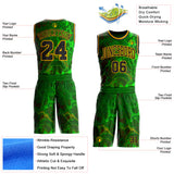 Custom Green Black-Gold Psychedelic Acid Fluid Round Neck Sublimation Basketball Uniform Jersey