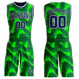 Custom Green Navy-White Psychedelic Acid Fluid Round Neck Sublimation Basketball Uniform Jersey