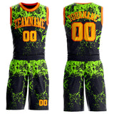 Custom Black Gold Green-Orange Psychedelic Acid Fluid Round Neck Sublimation Basketball Uniform Jersey