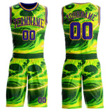 Custom Green Dark Purple-Gold Psychedelic Acid Fluid Round Neck Sublimation Basketball Uniform Jersey