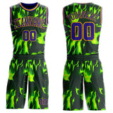 Custom Green Dark Purple-Gold Psychedelic Acid Fluid Round Neck Sublimation Basketball Uniform Jersey