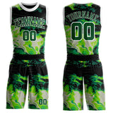 Custom Black Green-White Psychedelic Acid Fluid Round Neck Sublimation Basketball Uniform Jersey