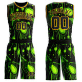 Custom Black Green-Gold Psychedelic Acid Fluid Round Neck Sublimation Basketball Uniform Jersey